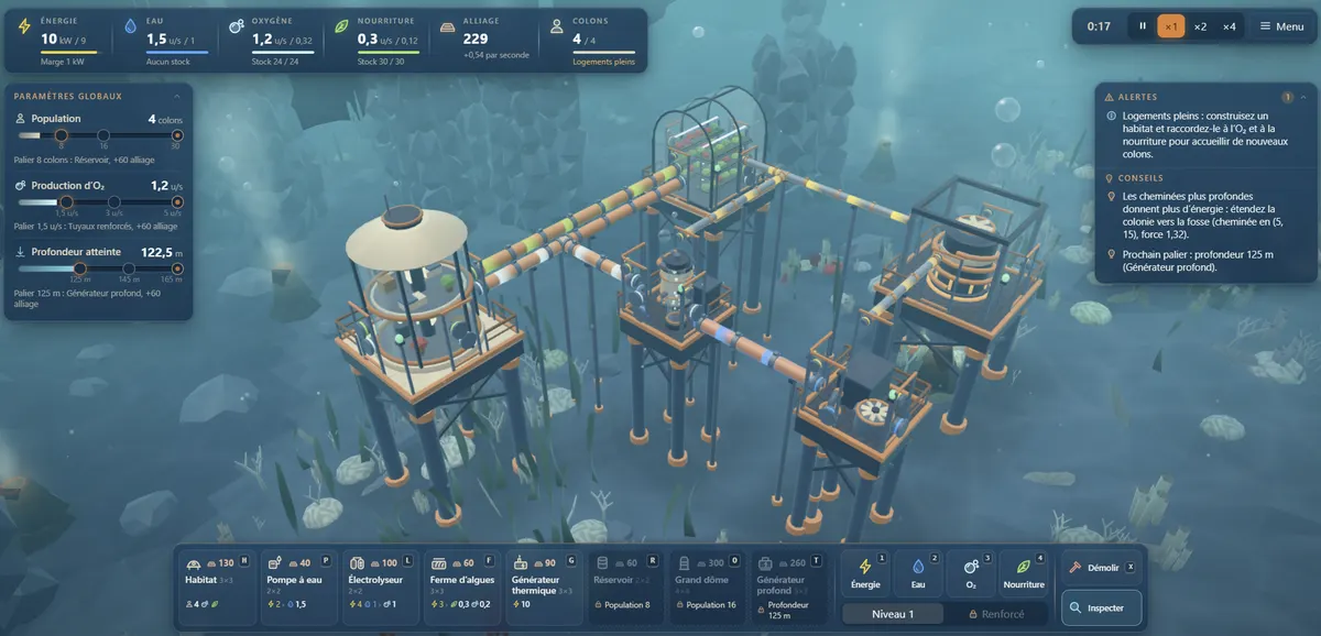 Capture de Bathyrêve : une colonie sous-marine sur pilotis, habitats, ferme d'algues et générateur thermique reliés par des tuyaux