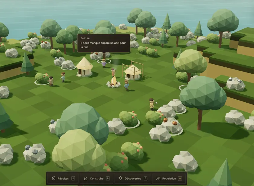 Capture de la V2 de Strates : l'île en relief vue de dessus avec la nouvelle interface